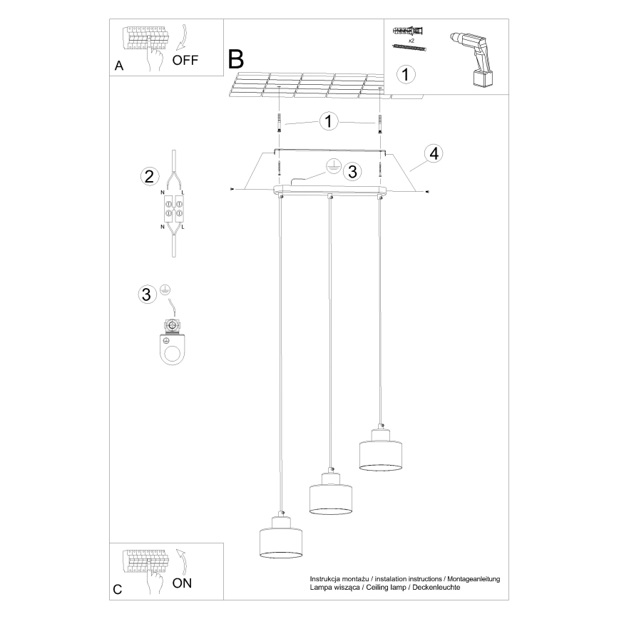 Hanglamp aan kabel SAVAR 3xE27/60W/230V zwart