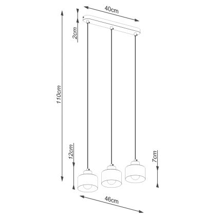 Suspension filaire SAVAR 3xE27/60W/230V noir