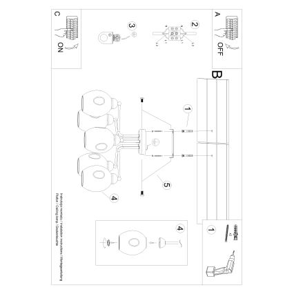 Lustre sur barre FILLAN 5xE27/60W/230V noir