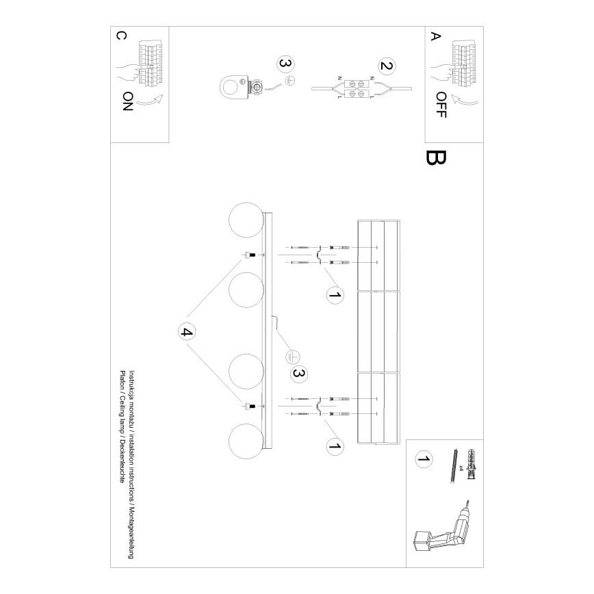 Plafondlamp YOLI 4xG9/12W/230V zwart