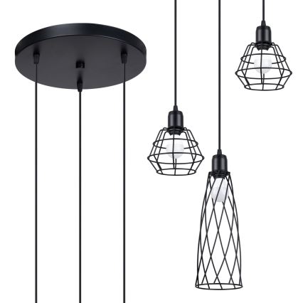 Hanglamp aan een koord SUBA 3xE27/15W/230V zwart