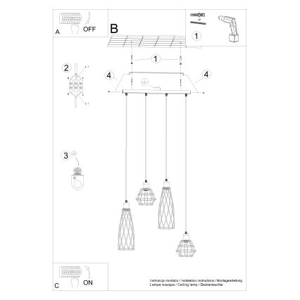 Suspension filaire SUBA 4xE27/15W/230V noir