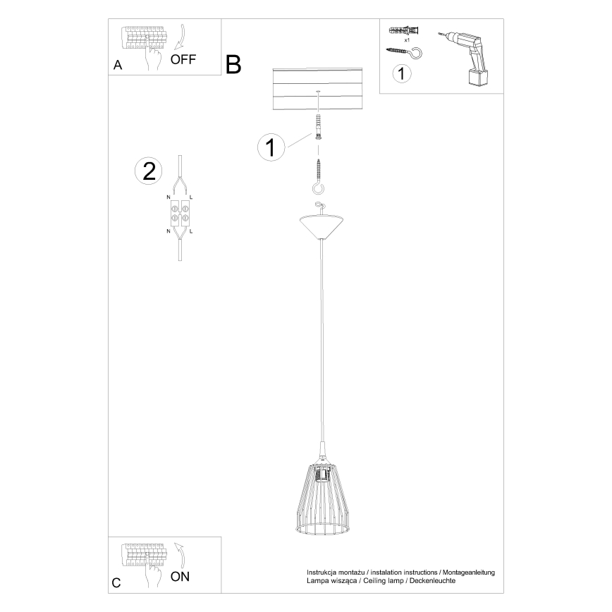 Hanglamp aan een koord LEYO 1xE27/15W/230V zwart