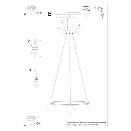 Suspension filaire YOLI 3xG9/8W/230V noir