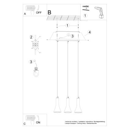 Suspension filaire REA 3xE14/12W/230V béton