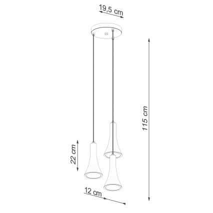 Suspension filaire REA 3xE14/12W/230V béton