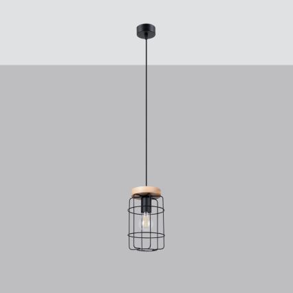 Hanglamp aan een koord GOTTO 1xE27/15W/230V zwart/beuken