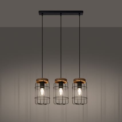 Hanglamp aan een koord GOTTO 3xE27/15W/230V zwart/beuken