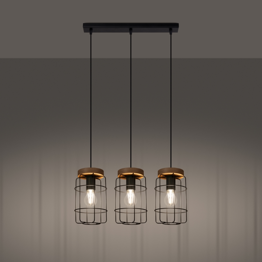 Hanglamp aan een koord GOTTO 3xE27/15W/230V zwart/beuken