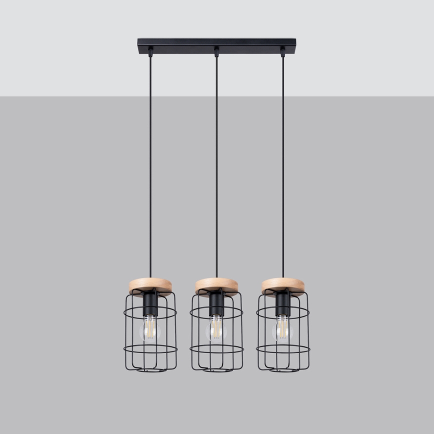 Hanglamp aan een koord GOTTO 3xE27/15W/230V zwart/beuken