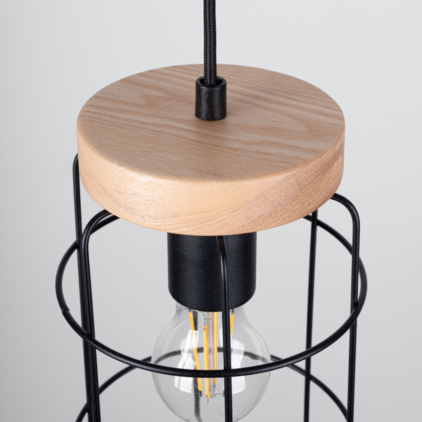 Hanglamp aan een koord GOTTO 3xE27/15W/230V zwart/beuken