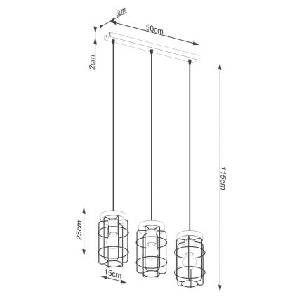 Hanglamp aan een koord GOTTO 3xE27/15W/230V zwart/beuken