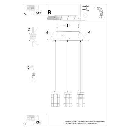 Hanglamp aan een koord GOTTO 3xE27/15W/230V zwart/beuken