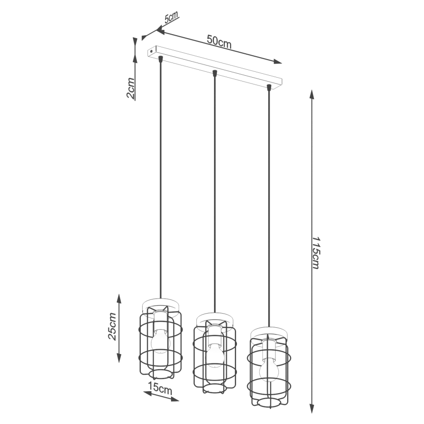 Suspension filaire GOTTO 3xE27/15W/230V noir/hêtre