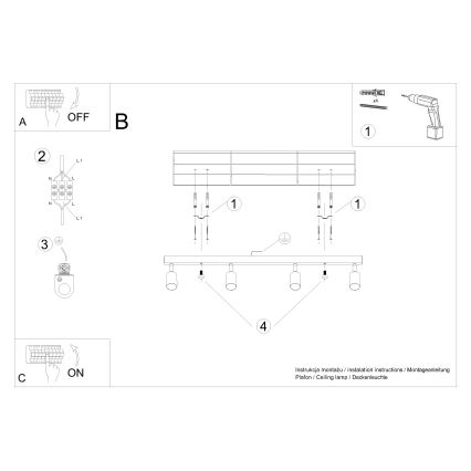 Spot VERDO 4xGU10/10W/230V zwart/beuken