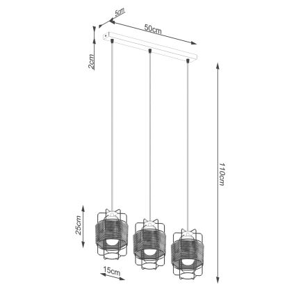 Hanglamp aan een koord GIZUR 3xE27/15W/230V