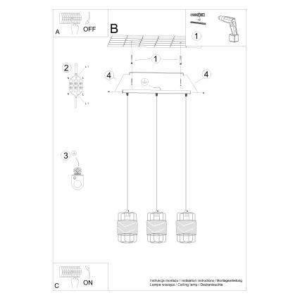 Hanglamp aan een koord GIZUR 3xE27/15W/230V