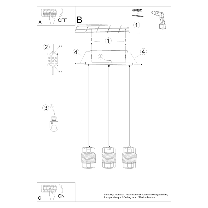 Hanglamp aan een koord GIZUR 3xE27/15W/230V