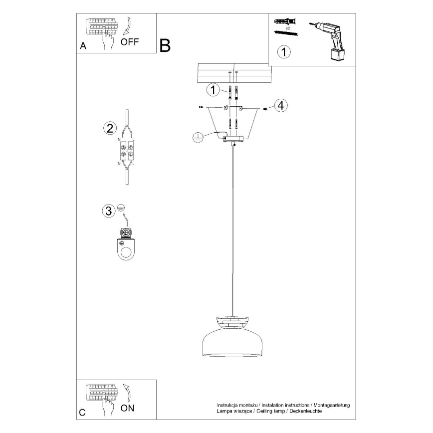 Hanglamp aan een koord MARION 1xE27/15W/230V diameter 29,5 cm zwart