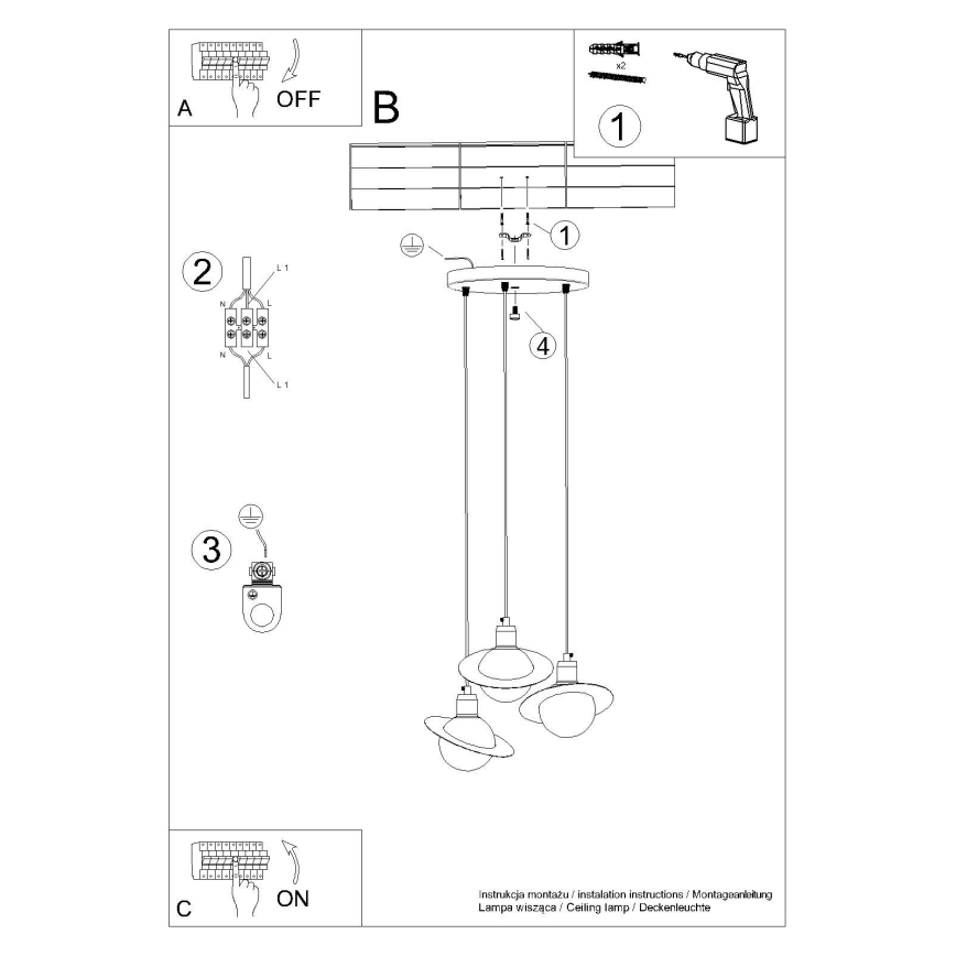 Hanglamp aan een koord HYPERION 3xG9/8W/230V zwart