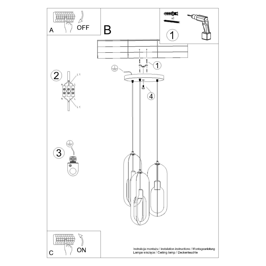 Hanglamp aan een koord NICUS 3xE27/15W/230V wit