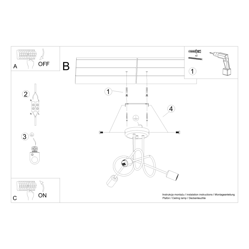 Bevestigde hanglamp LOOP 3xE27/15W/230V wit
