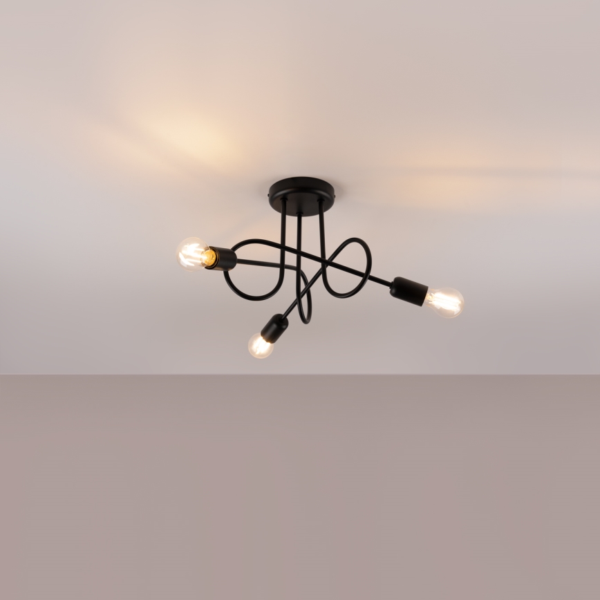 Bevestigde hanglamp LOOP 3xE27/15W/230V zwart