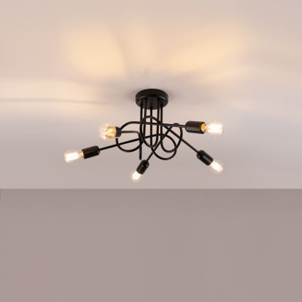 Bevestigde hanglamp LOOP 5xE27/15W/230V zwart