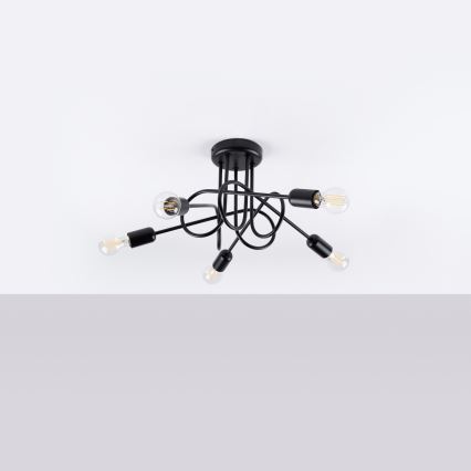 Bevestigde hanglamp LOOP 5xE27/15W/230V zwart