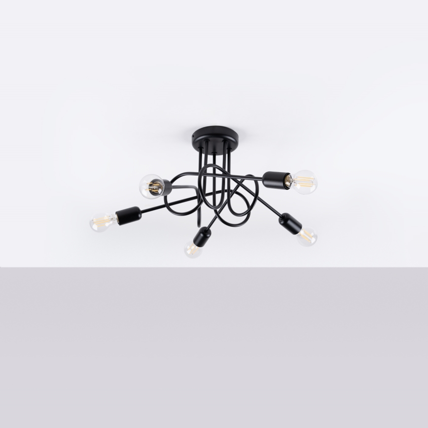 Bevestigde hanglamp LOOP 5xE27/15W/230V zwart