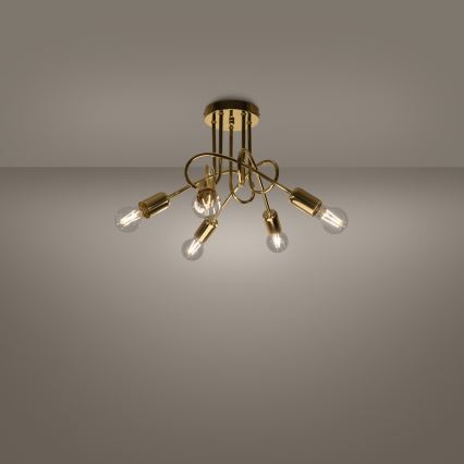 Bevestigde hanglamp LOOP 5xE27/15W/230V goud