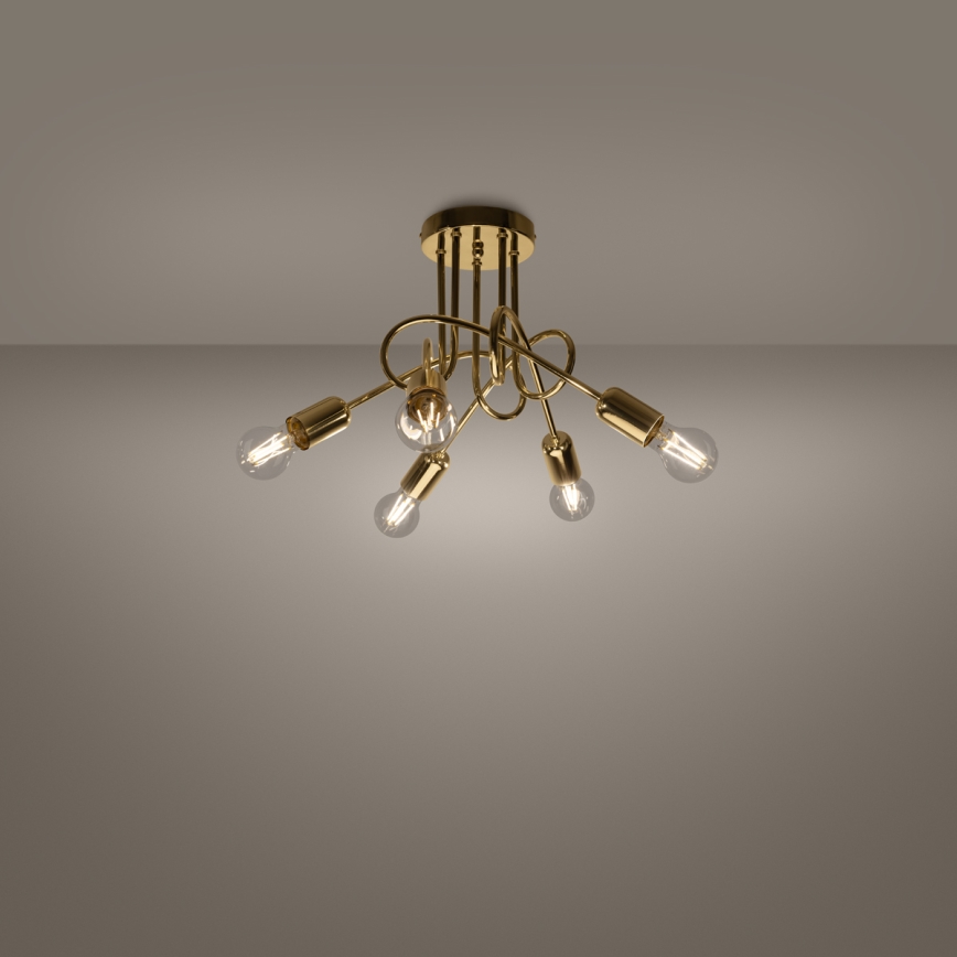 Bevestigde hanglamp LOOP 5xE27/15W/230V goud