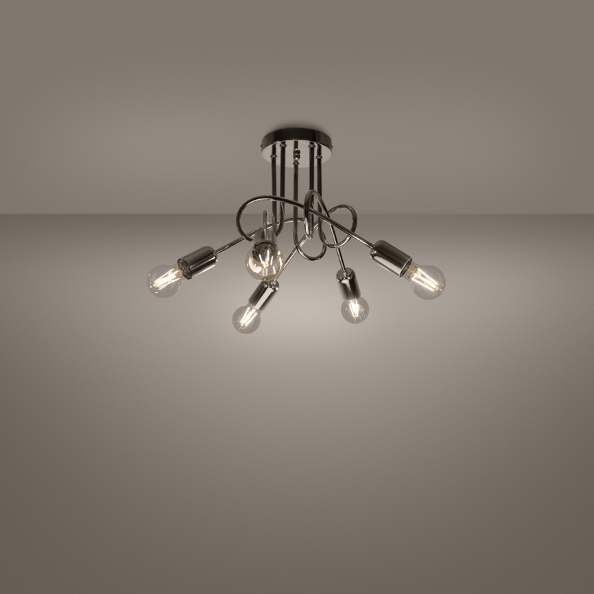 Bevestigde hanglamp LOOP 5xE27/15W/230V glanzend chroom
