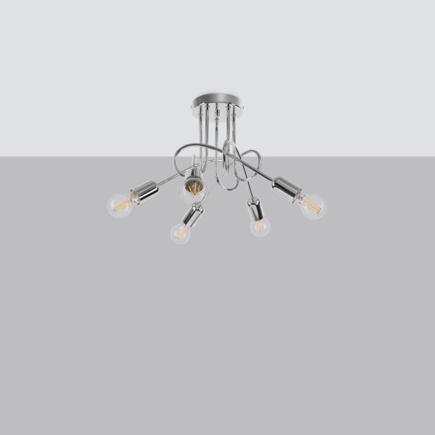 Bevestigde hanglamp LOOP 5xE27/15W/230V glanzend chroom