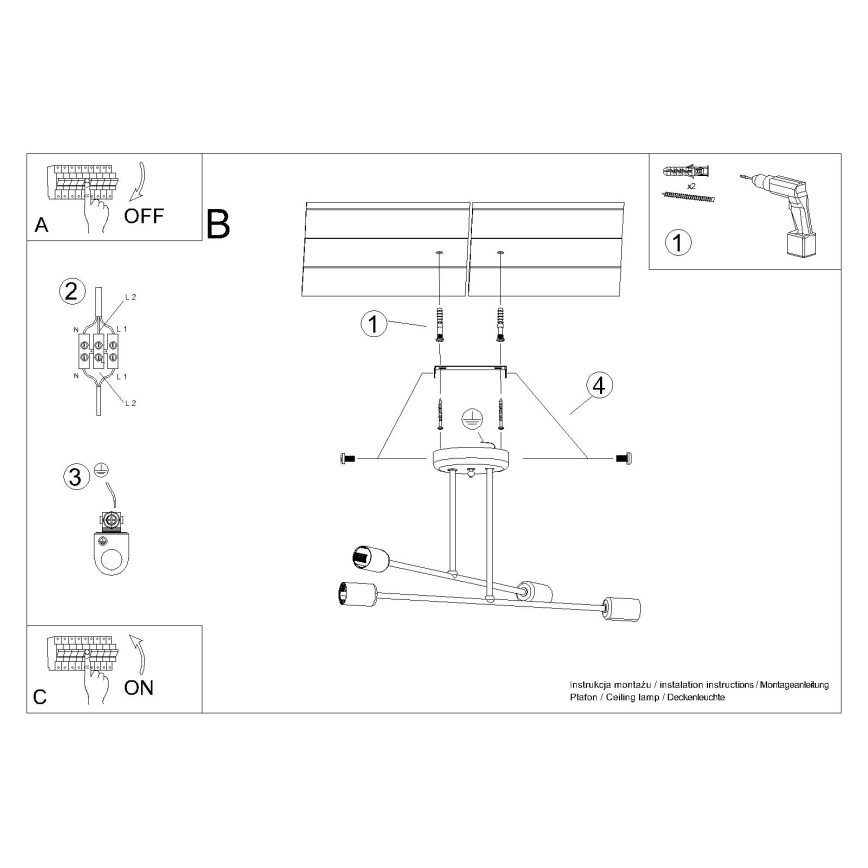 Hanglamp met vaste pendel NORAH 4xE27/15W/230V zwart