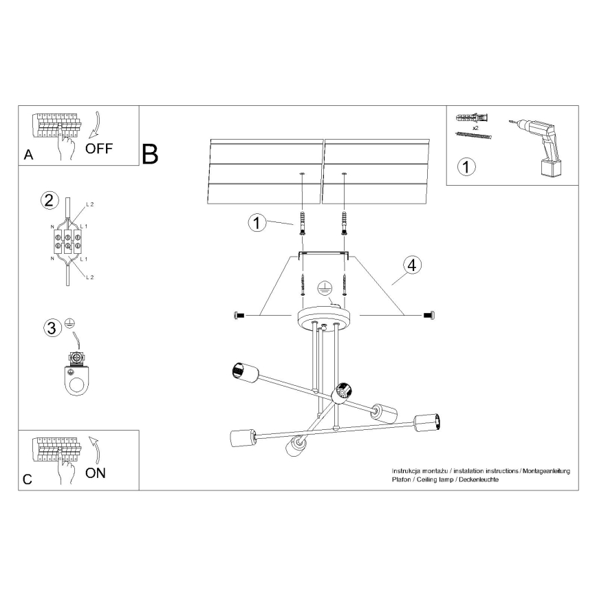 Hanglamp met vaste pendel NORAH 6xE27/15W/230V zwart