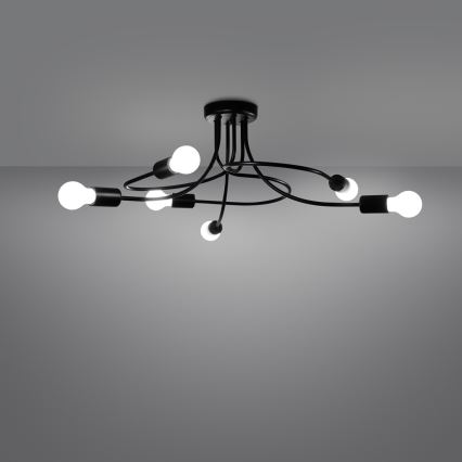 Hanglamp met vaste pendel LEVAR 6xE27/15W/230V zwart