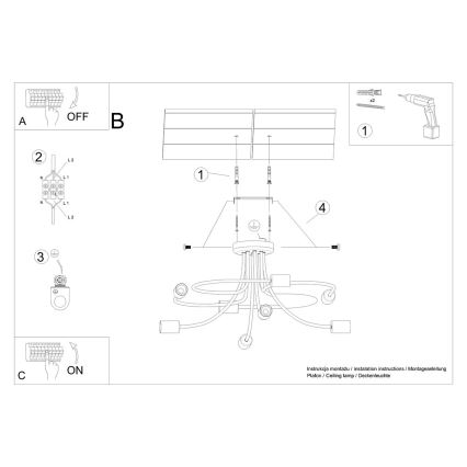 Hanglamp met vaste pendel LEVAR 8xE27/15W/230V zwart