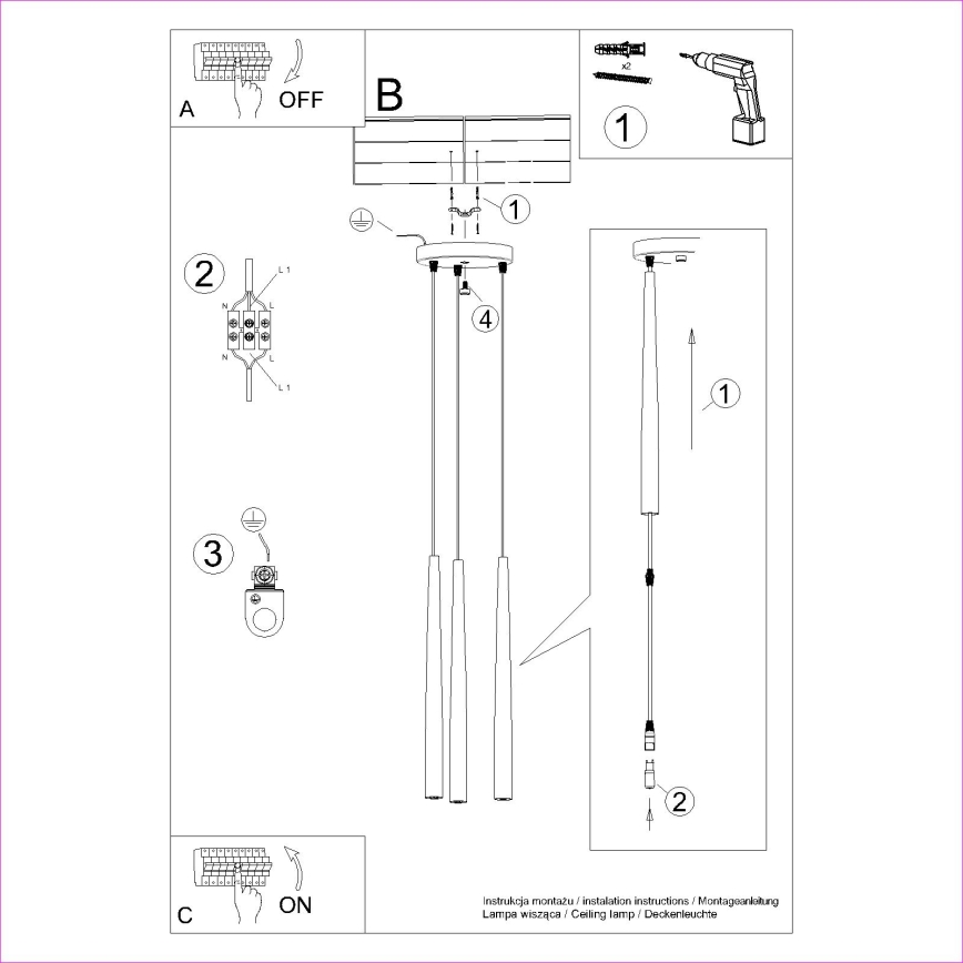 Hanglamp aan een koord BLISS 3xG9/8W/230V zwart