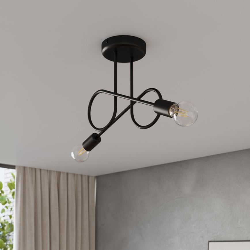 Bevestigde hanglamp LOOP 2xE27/15W/230V zwart