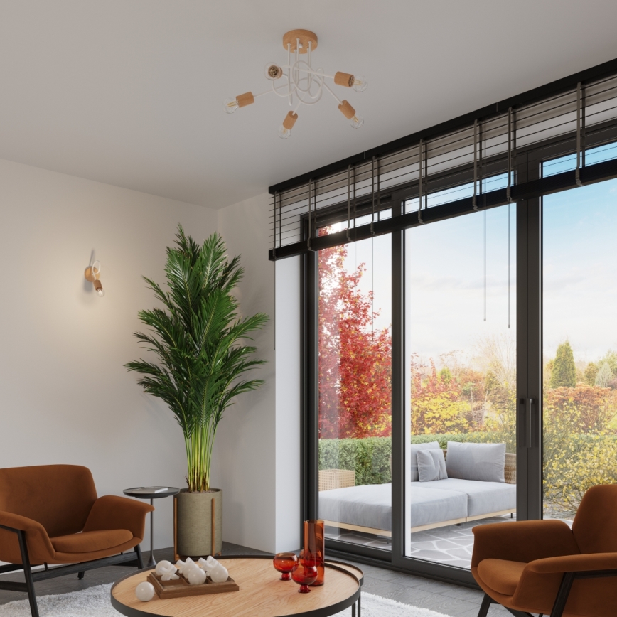 Applique murale EMBER 1xE27/15W/230V blanc/beige/hêtre