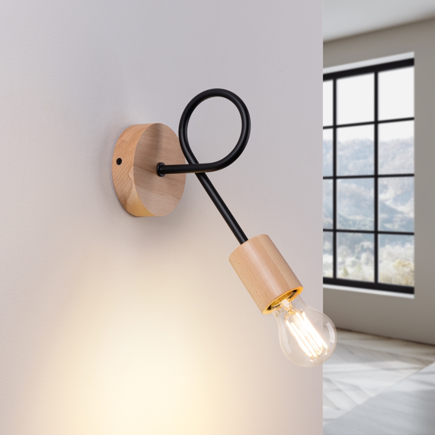 Applique murale EMBER 1xE27/15W/230V noir/beige/hêtre