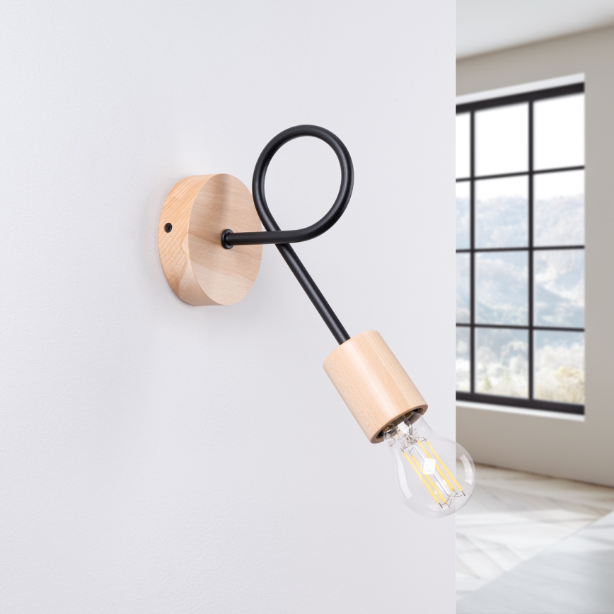 Applique murale EMBER 1xE27/15W/230V noir/beige/hêtre