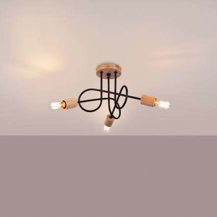 Bevestigde hanglamp EMBER 3xE27/15W/230V zwart/beige/beuken