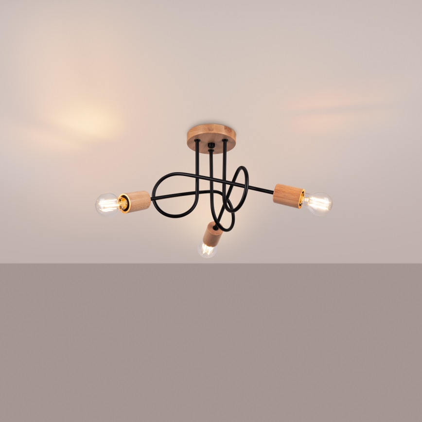 Bevestigde hanglamp EMBER 3xE27/15W/230V zwart/beige/beuken