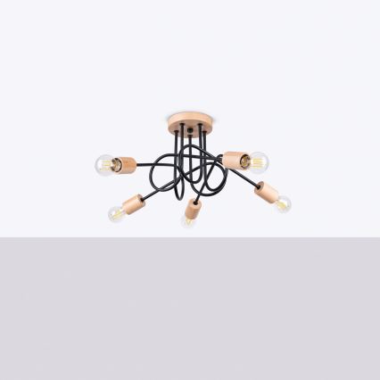 Bevestigde hanglamp EMBER 5xE27/15W/230V zwart/beige/beuken