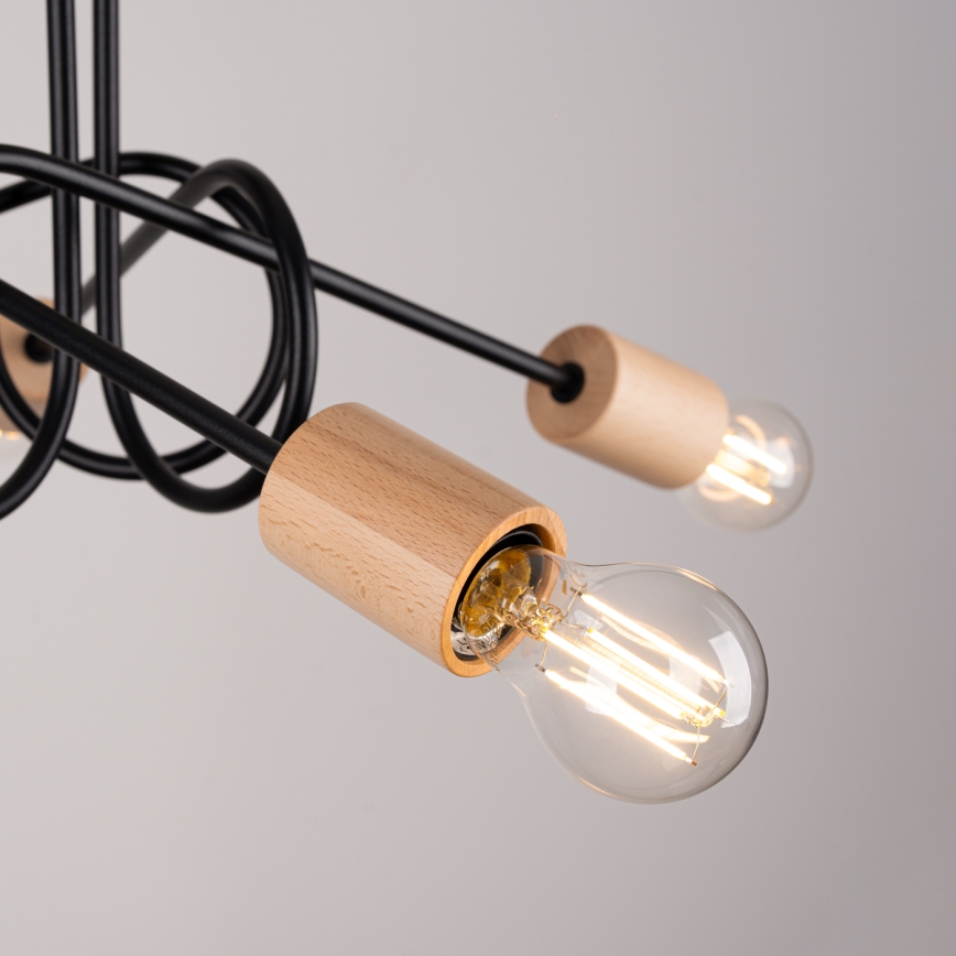 Bevestigde hanglamp EMBER 5xE27/15W/230V zwart/beige/beuken