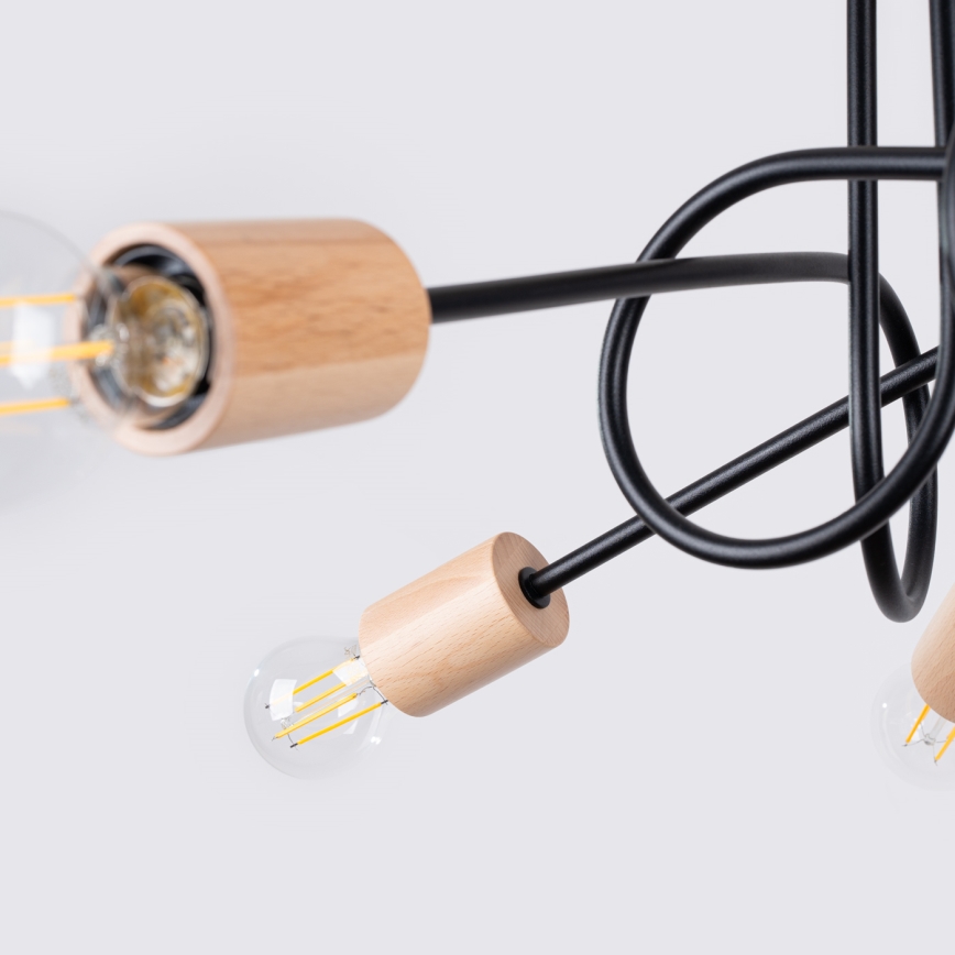 Bevestigde hanglamp EMBER 5xE27/15W/230V zwart/beige/beuken