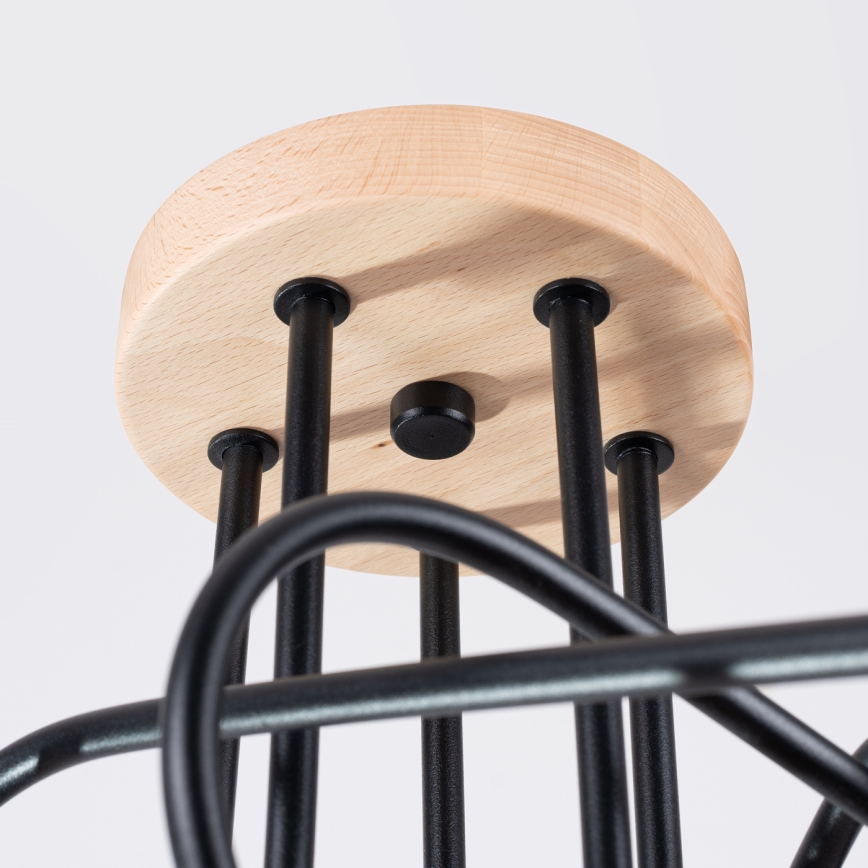 Plafonnier EMBER 5xE27/15W/230V noir/beige/hêtre