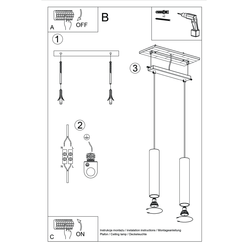 Suspension filaire LAGOS 2xGU10/10W/230V rouge